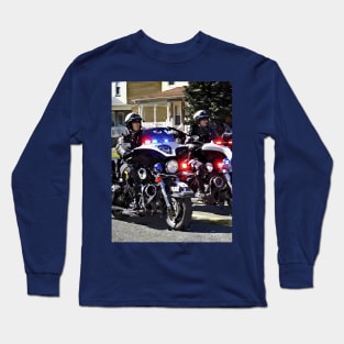 Two Motorcycle Cops With Flashing Lights Long Sleeve T-Shirt